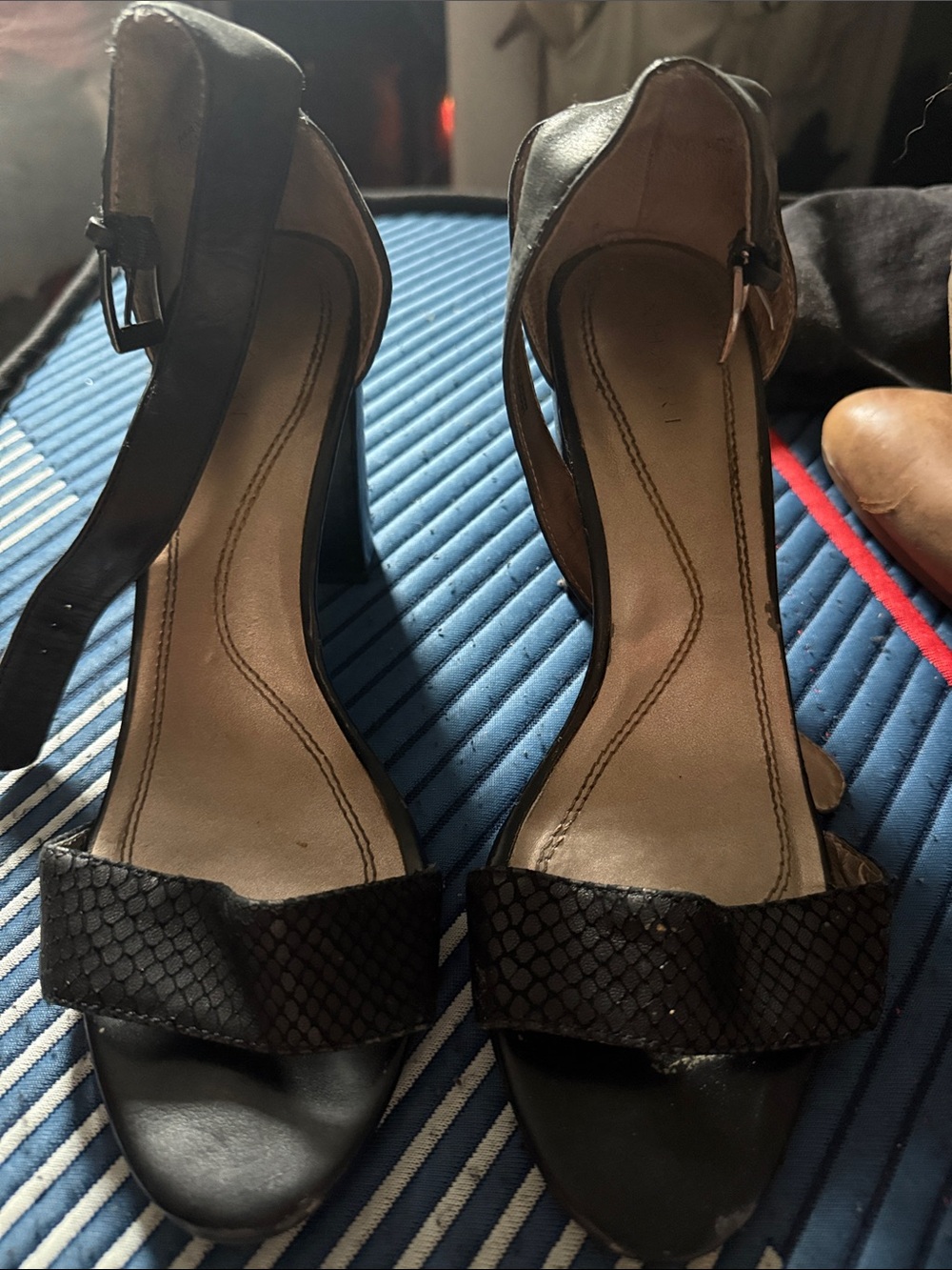 Tahari Black Open-Toe Ankle-Strap High Heels